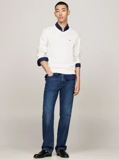 Swetry Z Okrągłym Dekoltem|Swetry*Tommy Hilfiger Sweter Z Dekoltem W Szpic I Flagą IVORY