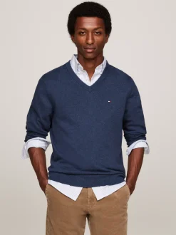 Swetry|Dzianina*Tommy Hilfiger Sweter Z Dekoltem W Szpic Z Kaszmirem AEGEAN SEA HEATHER