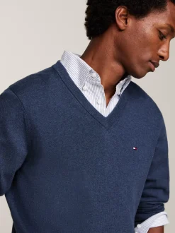 Swetry|Dzianina*Tommy Hilfiger Sweter Z Dekoltem W Szpic Z Kaszmirem AEGEAN SEA HEATHER