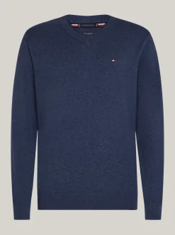 Swetry|Dzianina*Tommy Hilfiger Sweter Z Dekoltem W Szpic Z Kaszmirem AEGEAN SEA HEATHER