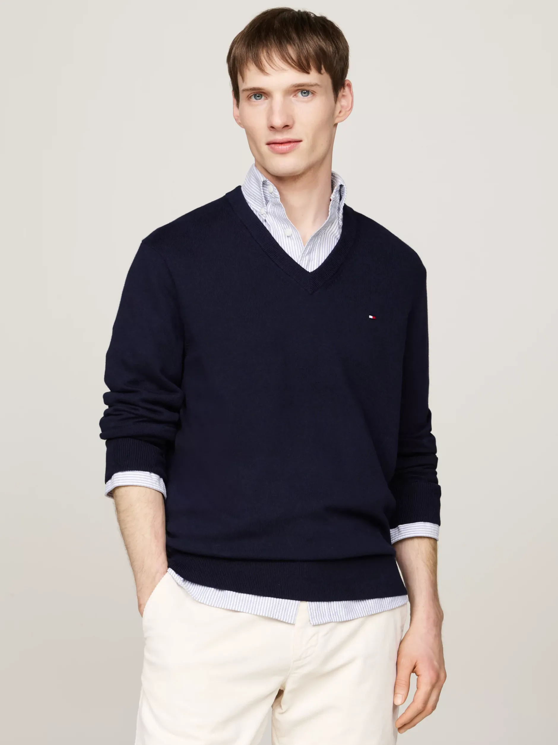 Swetry|Dzianina*Tommy Hilfiger Sweter Z Dekoltem W Szpic Z Kaszmirem DESERT SKY