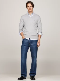 Swetry|Dzianina*Tommy Hilfiger Sweter Z Dekoltem W Szpic Z Kaszmirem LIGHT GREY HEATHER