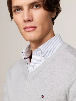 Swetry|Dzianina*Tommy Hilfiger Sweter Z Dekoltem W Szpic Z Kaszmirem LIGHT GREY HEATHER