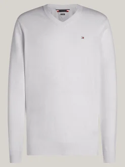Swetry|Dzianina*Tommy Hilfiger Sweter Z Dekoltem W Szpic Z Kaszmirem LIGHT GREY HEATHER