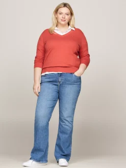 Swetry|Dzianina*Tommy Hilfiger Sweter Z Dekoltem W Szpic Z Kolekcji Curve TERRA RED