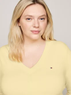 Swetry|Dzianina*Tommy Hilfiger Sweter Z Dekoltem W Szpic Z Kolekcji Curve LEMON ZEST