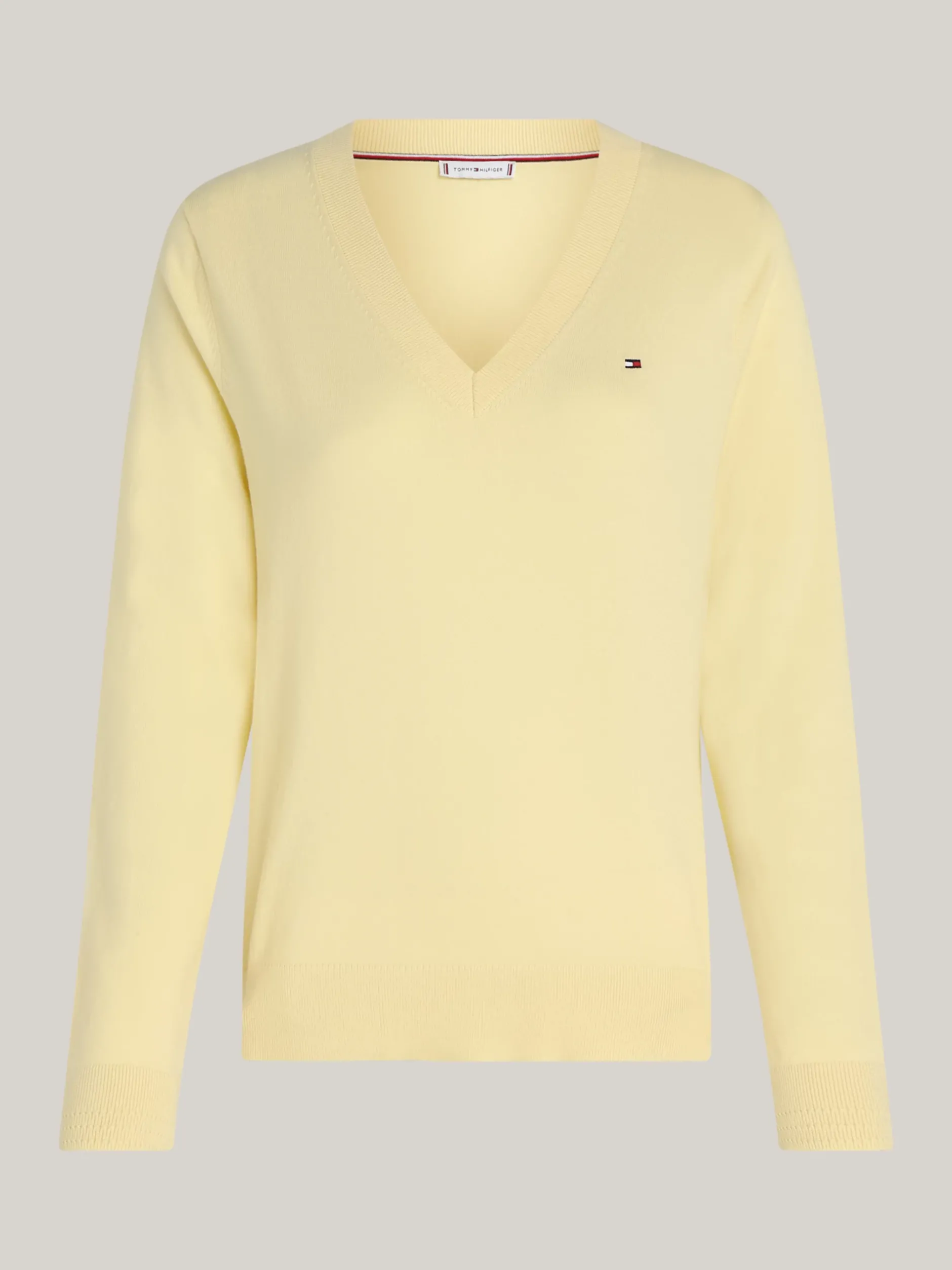 Swetry|Dzianina*Tommy Hilfiger Sweter Z Dekoltem W Szpic Z Kolekcji Curve LEMON ZEST