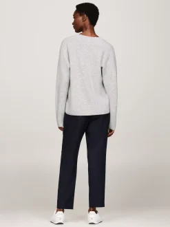 Swetry|Dzianina*Tommy Hilfiger Sweter Z Dekoltem W Szpic Z Kaszmirem LIGHT GREY HTR