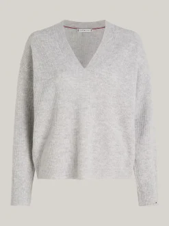 Swetry|Dzianina*Tommy Hilfiger Sweter Z Dekoltem W Szpic Z Kaszmirem LIGHT GREY HTR