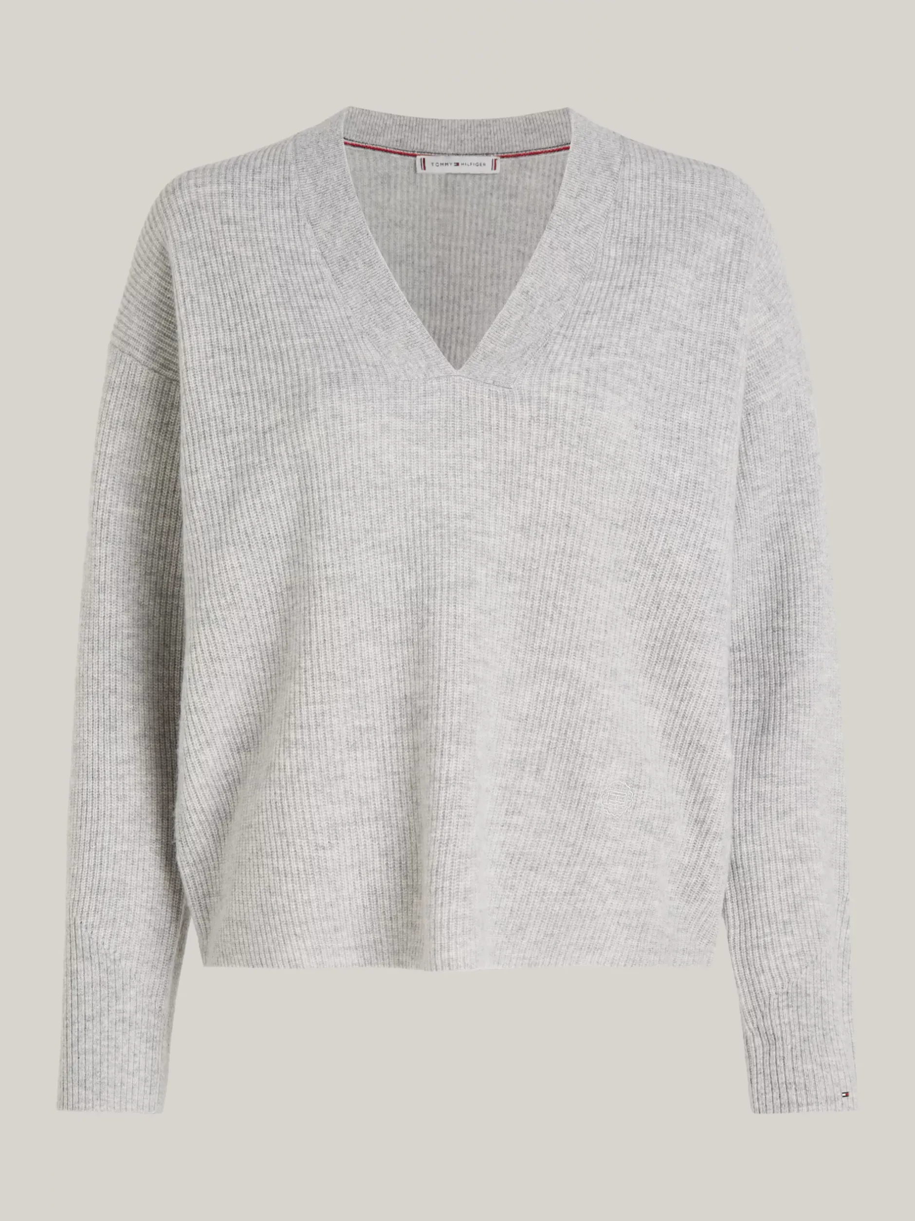 Swetry|Dzianina*Tommy Hilfiger Sweter Z Dekoltem W Szpic Z Kaszmirem LIGHT GREY HTR