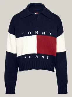 Swetry|Dzianina*Tommy Hilfiger Sweter Z Domieszką Wełny Z Kołnierzem Rugby DARK NIGHT NAVY