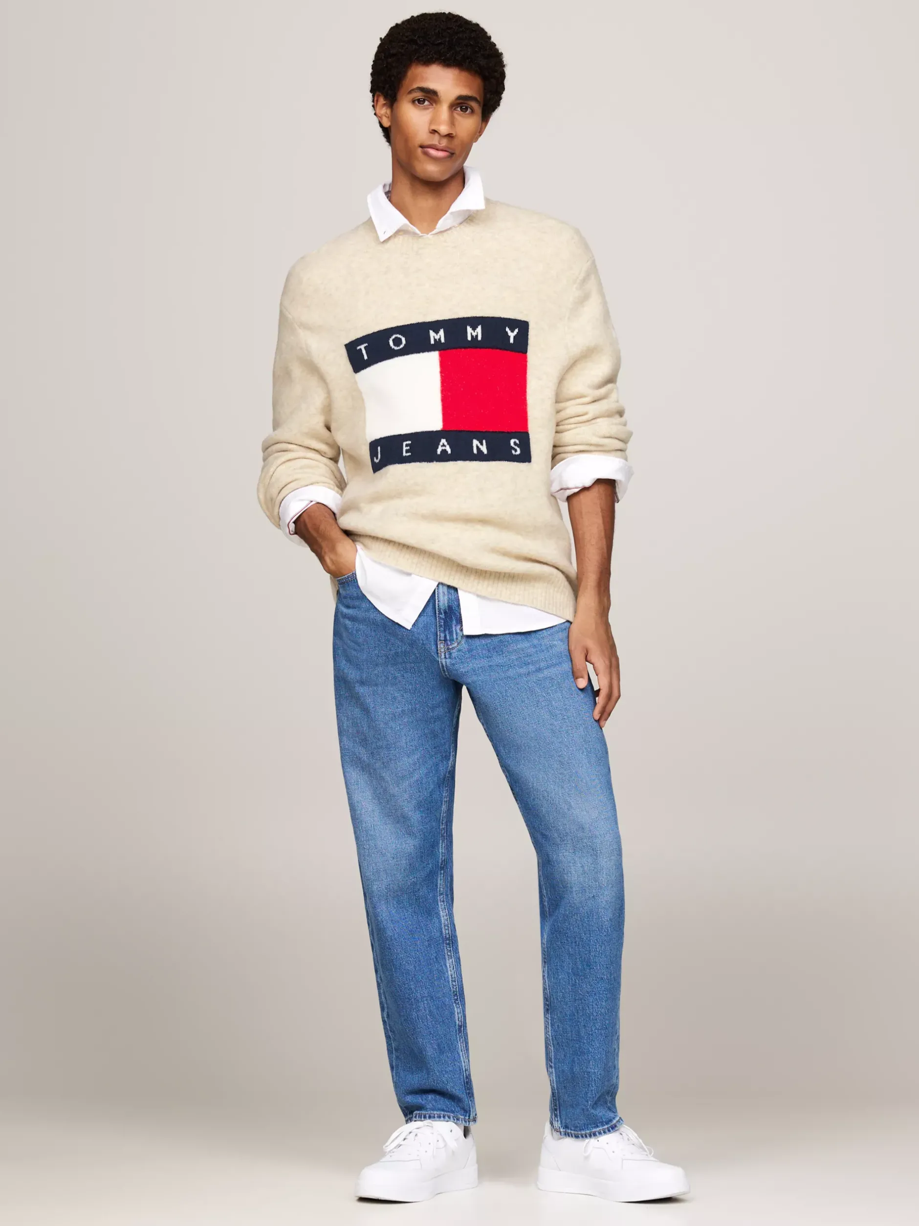Swetry Z Okrągłym Dekoltem|Swetry*Tommy Hilfiger Sweter Z Dzianiny Melanżowej Z Domieszką Wełny NEWSPRINT MELANGE