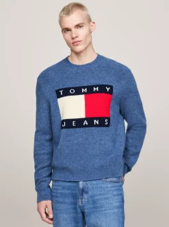 Swetry Z Okrągłym Dekoltem|Swetry*Tommy Hilfiger Sweter Z Dzianiny Melanżowej Z Domieszką Wełny BRIGHT BLUE MELANGE