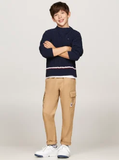 Dzianina*Tommy Hilfiger Sweter Z Dzianiny Szenilowej Z Sygnowanym Paskiem DESERT SKY