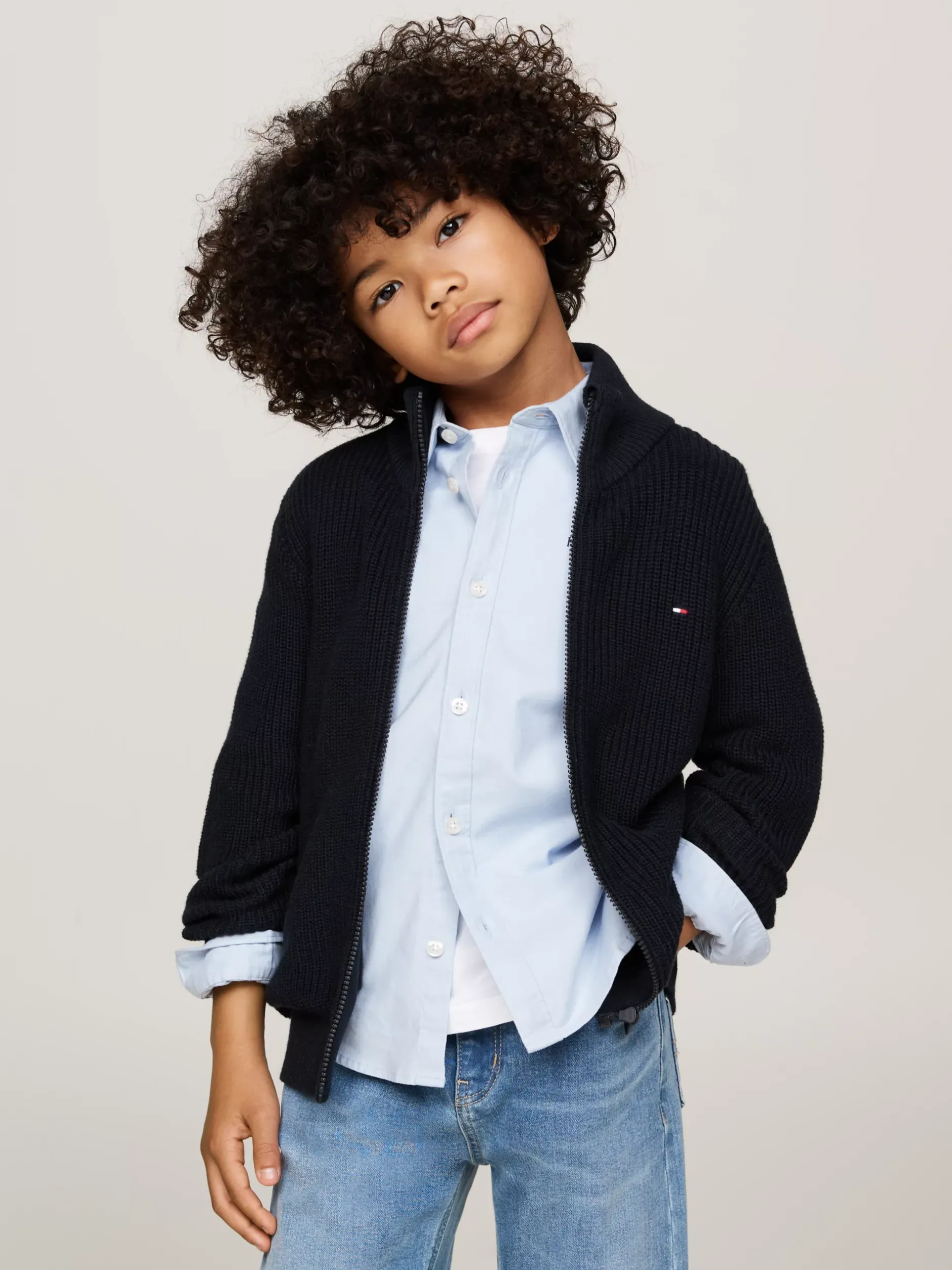 Dzianina*Tommy Hilfiger Sweter Z Dzianiny Z Zapięciem Na Zamek DESERT SKY