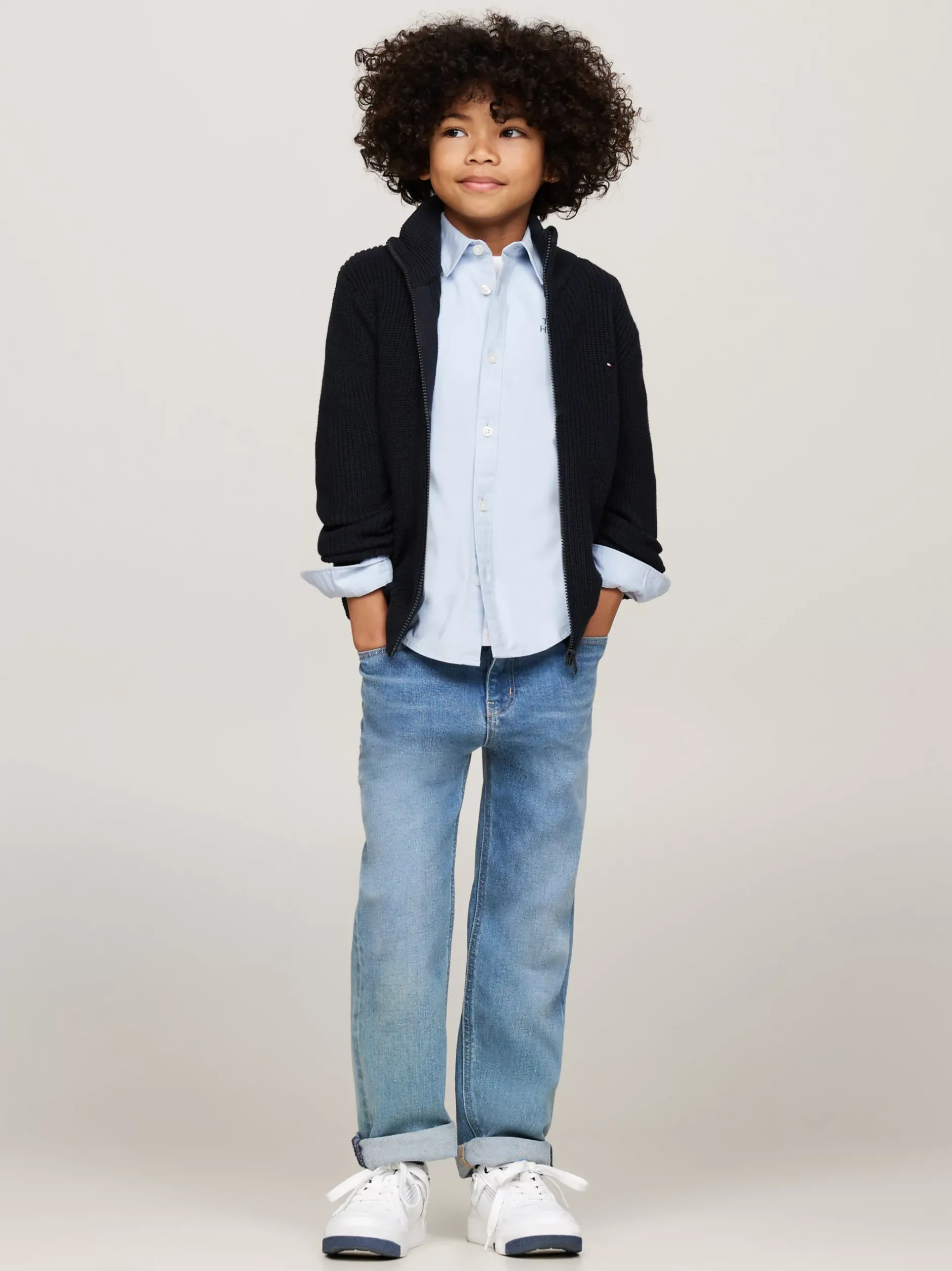 Dzianina*Tommy Hilfiger Sweter Z Dzianiny Z Zapięciem Na Zamek DESERT SKY