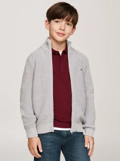 Dzianina*Tommy Hilfiger Sweter Z Dzianiny Z Zapięciem Na Zamek LIGHT GREY HEATHER