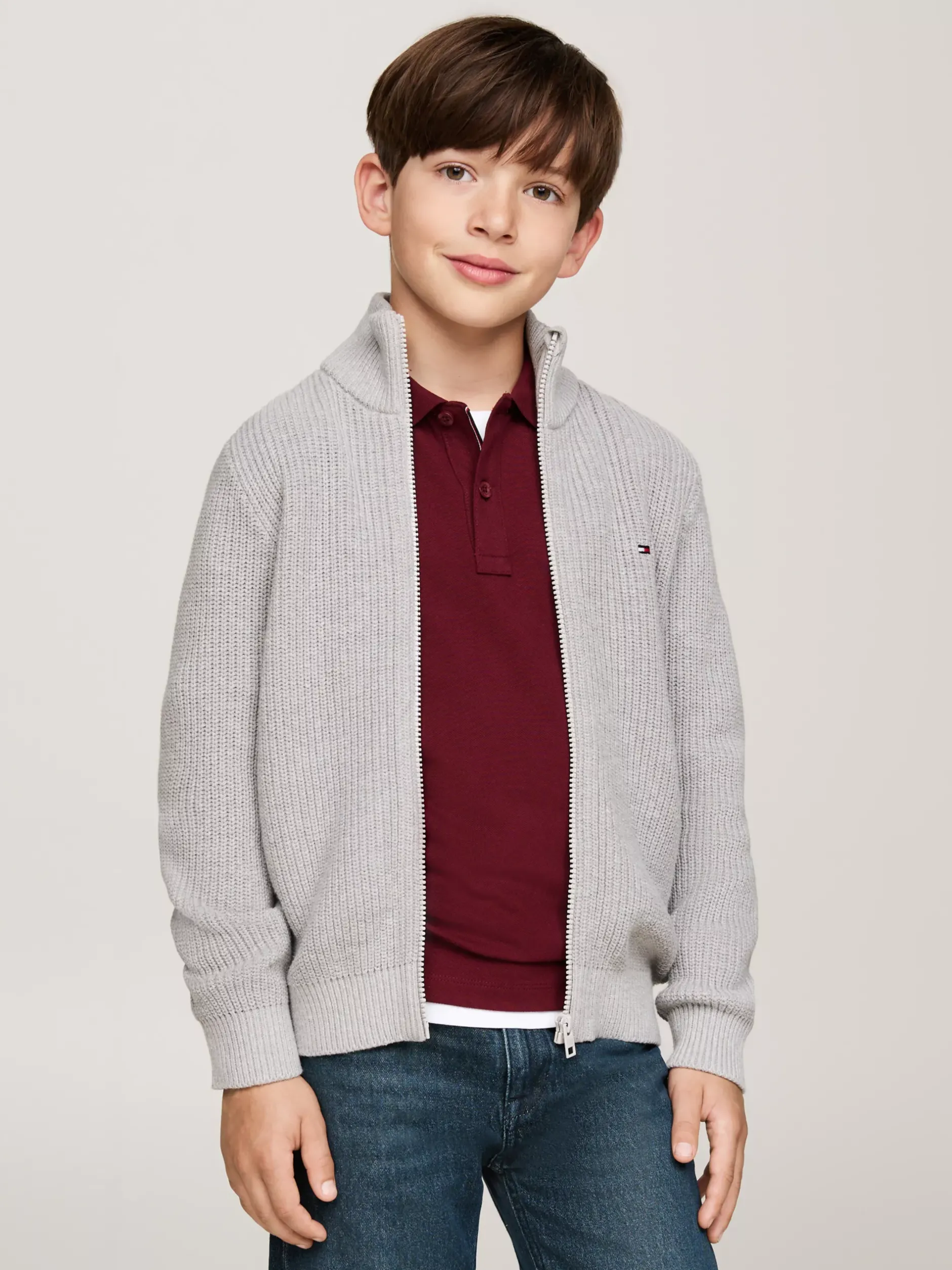 Dzianina*Tommy Hilfiger Sweter Z Dzianiny Z Zapięciem Na Zamek LIGHT GREY HEATHER