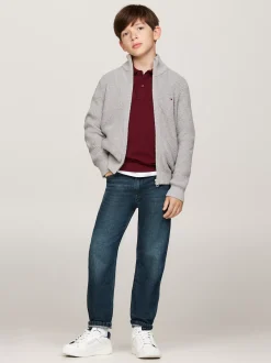 Dzianina*Tommy Hilfiger Sweter Z Dzianiny Z Zapięciem Na Zamek LIGHT GREY HEATHER