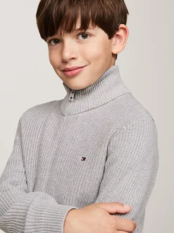 Dzianina*Tommy Hilfiger Sweter Z Dzianiny Z Zapięciem Na Zamek LIGHT GREY HEATHER