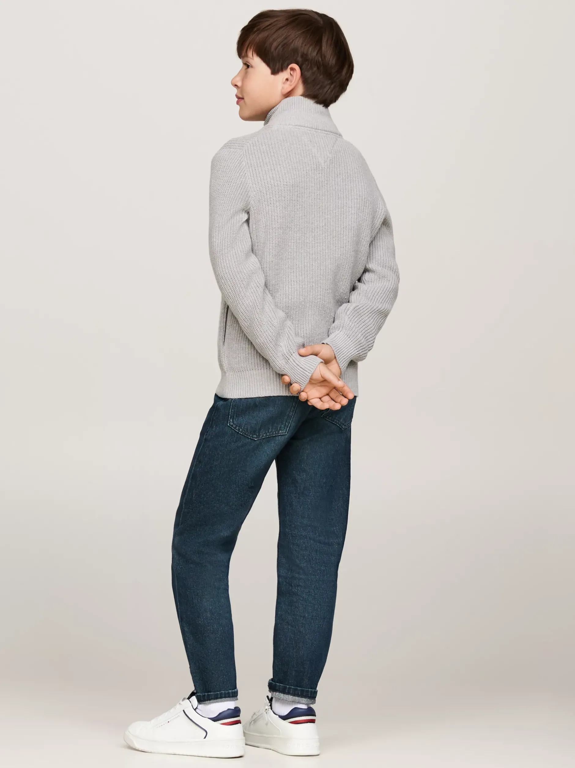 Dzianina*Tommy Hilfiger Sweter Z Dzianiny Z Zapięciem Na Zamek LIGHT GREY HEATHER