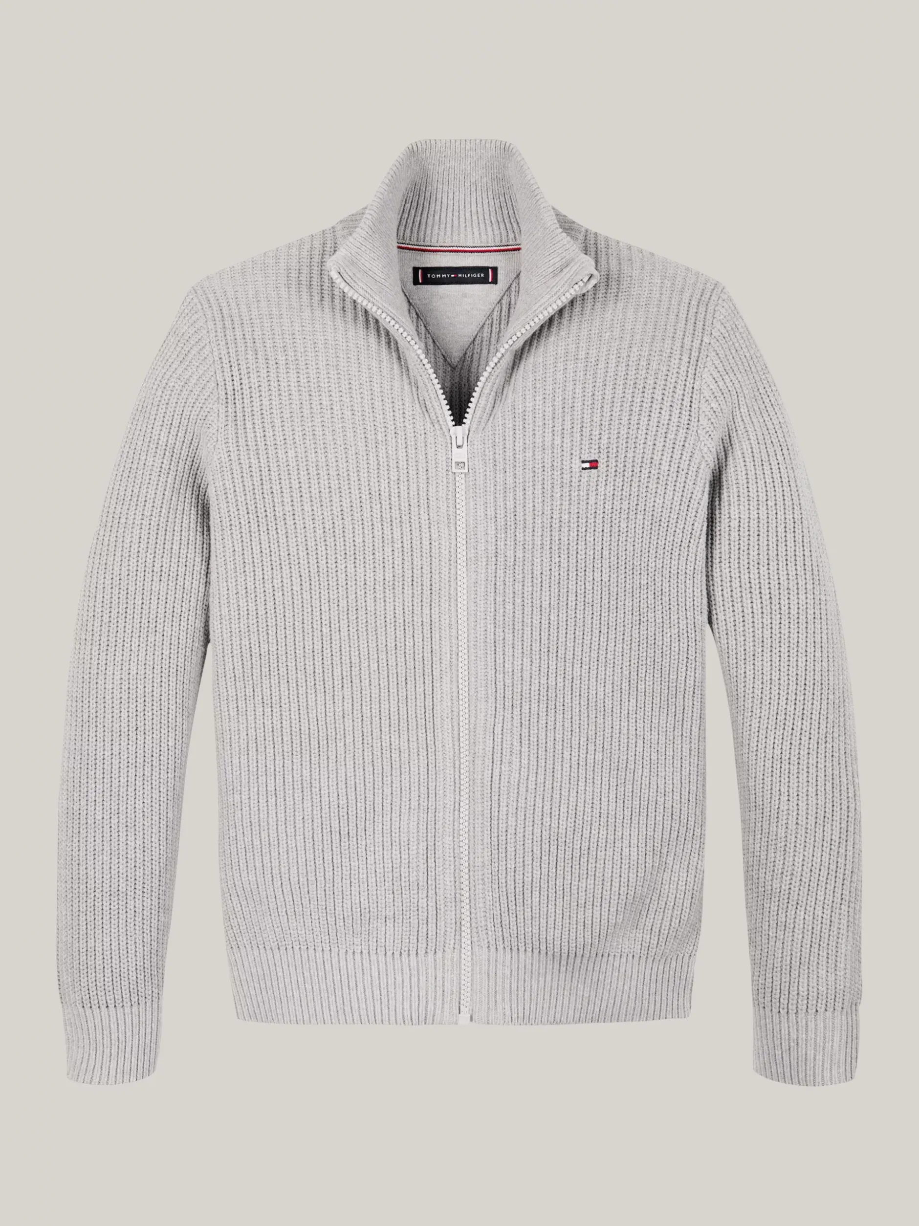 Dzianina*Tommy Hilfiger Sweter Z Dzianiny Z Zapięciem Na Zamek LIGHT GREY HEATHER