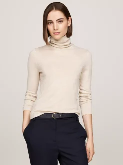 Swetry Z Golfem|Swetry*Tommy Hilfiger Sweter Z Golfem Z Czystej Wełny CLASSIC BEIGE HEATHER