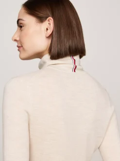 Swetry Z Golfem|Swetry*Tommy Hilfiger Sweter Z Golfem Z Czystej Wełny CLASSIC BEIGE HEATHER