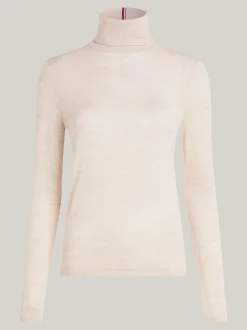 Swetry Z Golfem|Swetry*Tommy Hilfiger Sweter Z Golfem Z Czystej Wełny CLASSIC BEIGE HEATHER