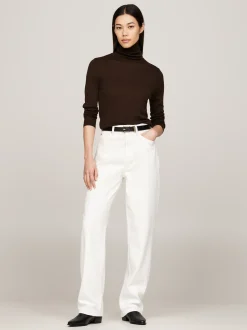 Swetry Z Golfem|Swetry*Tommy Hilfiger Sweter Z Golfem Z Czystej Wełny DARK COFFEE