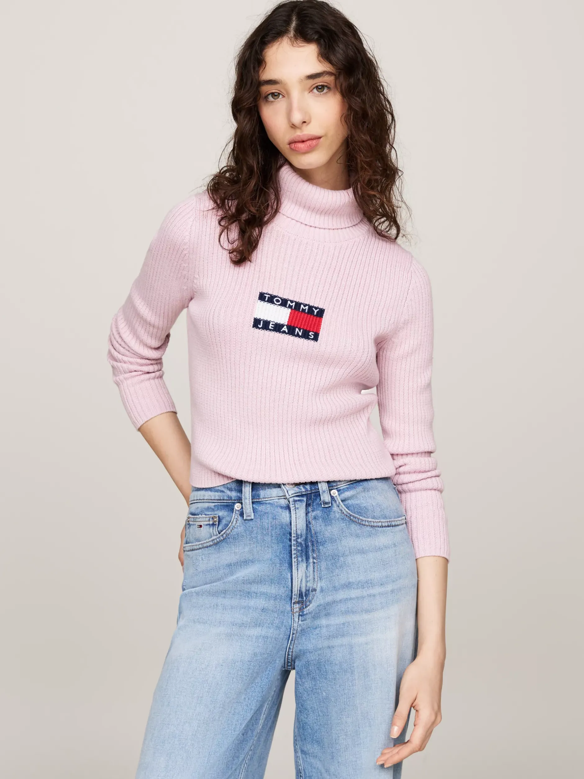 Swetry Z Golfem|Swetry*Tommy Hilfiger Sweter Z Golfem Z Mieszanki Wełny BALLET PINK MELANGE