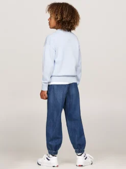 Dzianina*Tommy Hilfiger Sweter Z Haftem Z Flagą I Okrągłym Dekoltem BREEZY BLUE