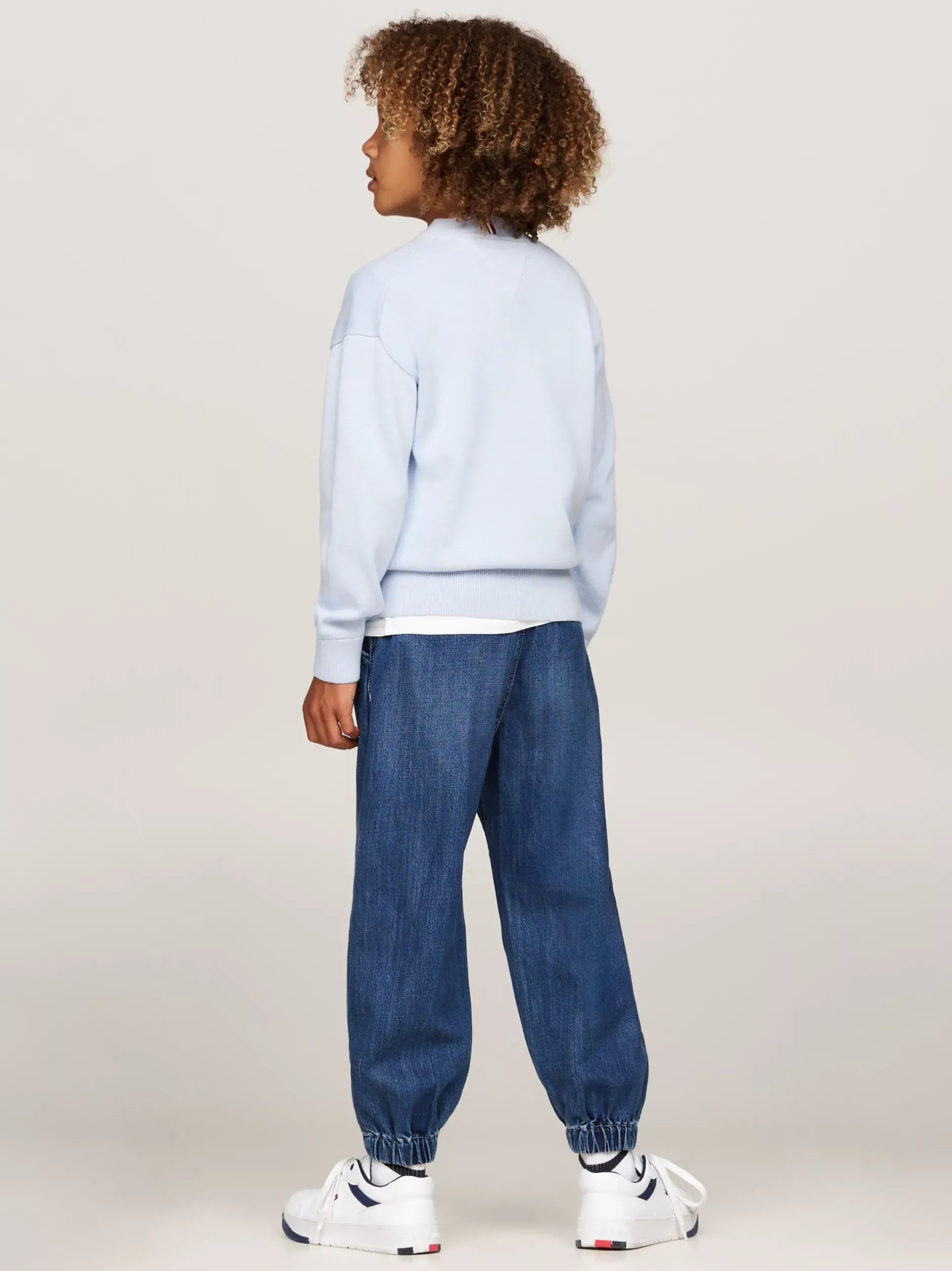 Dzianina*Tommy Hilfiger Sweter Z Haftem Z Flagą I Okrągłym Dekoltem BREEZY BLUE