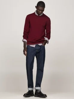 Swetry Z Okrągłym Dekoltem|Swetry*Tommy Hilfiger Sweter Z Jedwabiu Z Okrągłym Dekoltem DEEP ROUGE