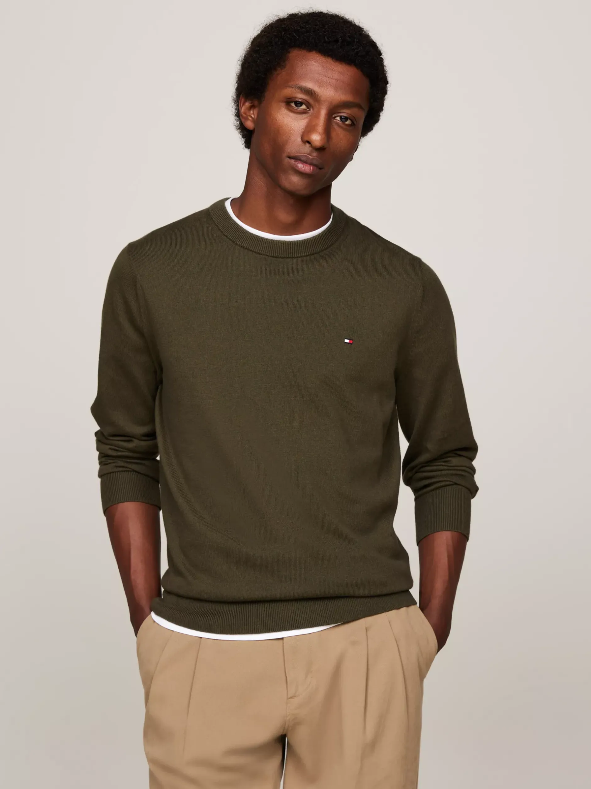 Swetry Z Okrągłym Dekoltem|Swetry*Tommy Hilfiger Sweter Z Kaszmirem ARMY GREEN