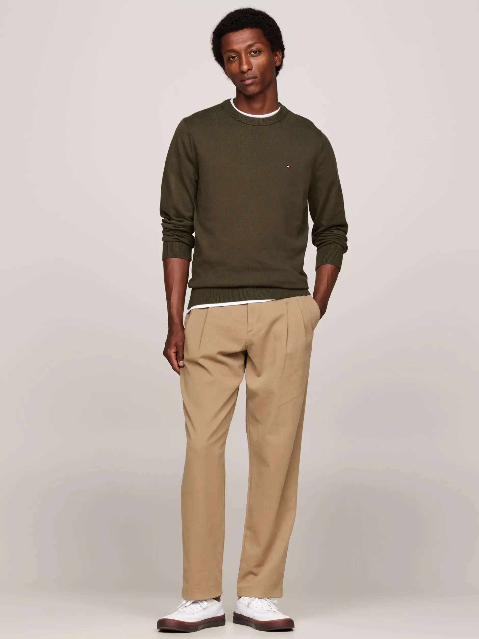 Swetry Z Okrągłym Dekoltem|Swetry*Tommy Hilfiger Sweter Z Kaszmirem ARMY GREEN