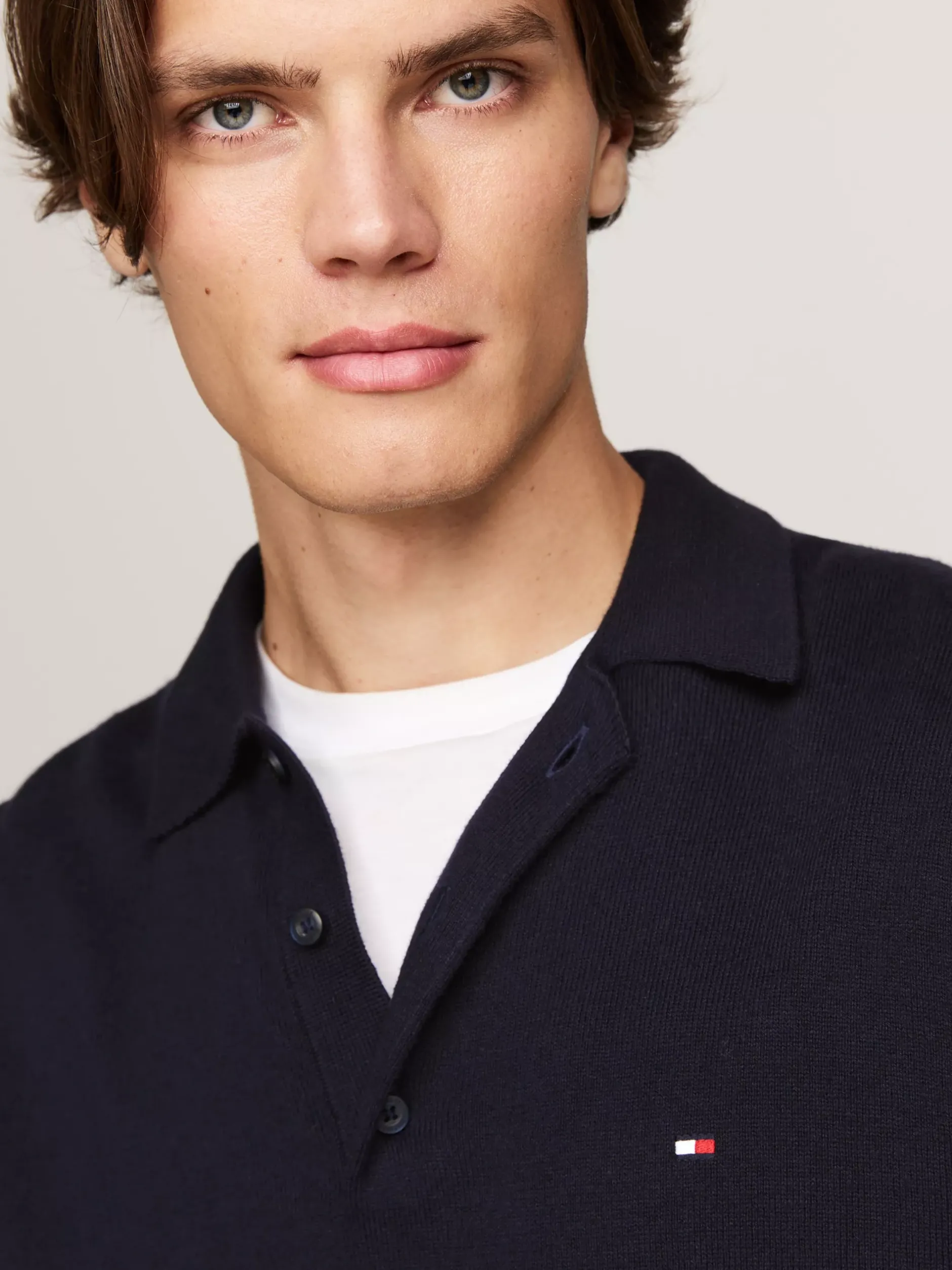 Swetry|Dzianina*Tommy Hilfiger Sweter Z Kaszmiru Z Kołnierzykiem Polo DESERT SKY