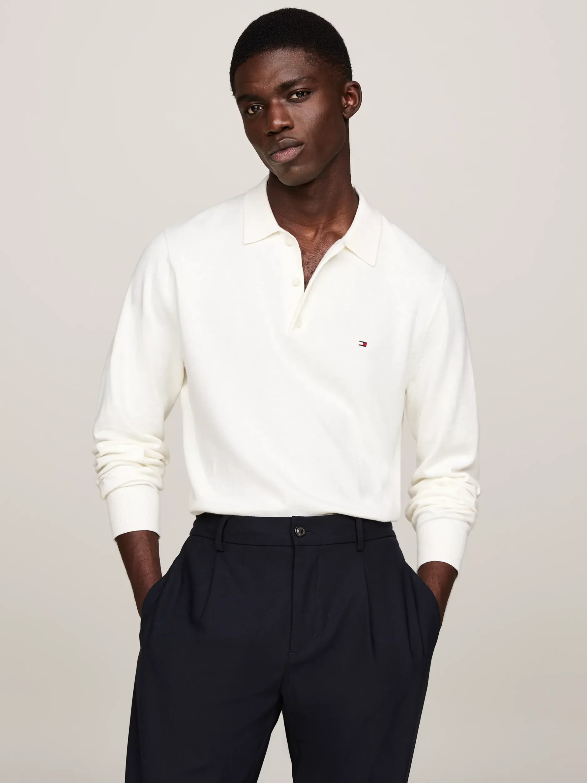 Swetry|Dzianina*Tommy Hilfiger Sweter Z Kaszmiru Z Kołnierzykiem Polo IVORY