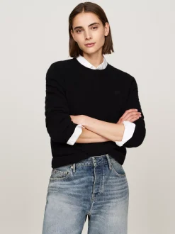 Swetry|Dzianina*Tommy Hilfiger Sweter Z Kaszmiru Z Okrągłym Dekoltem BLACK