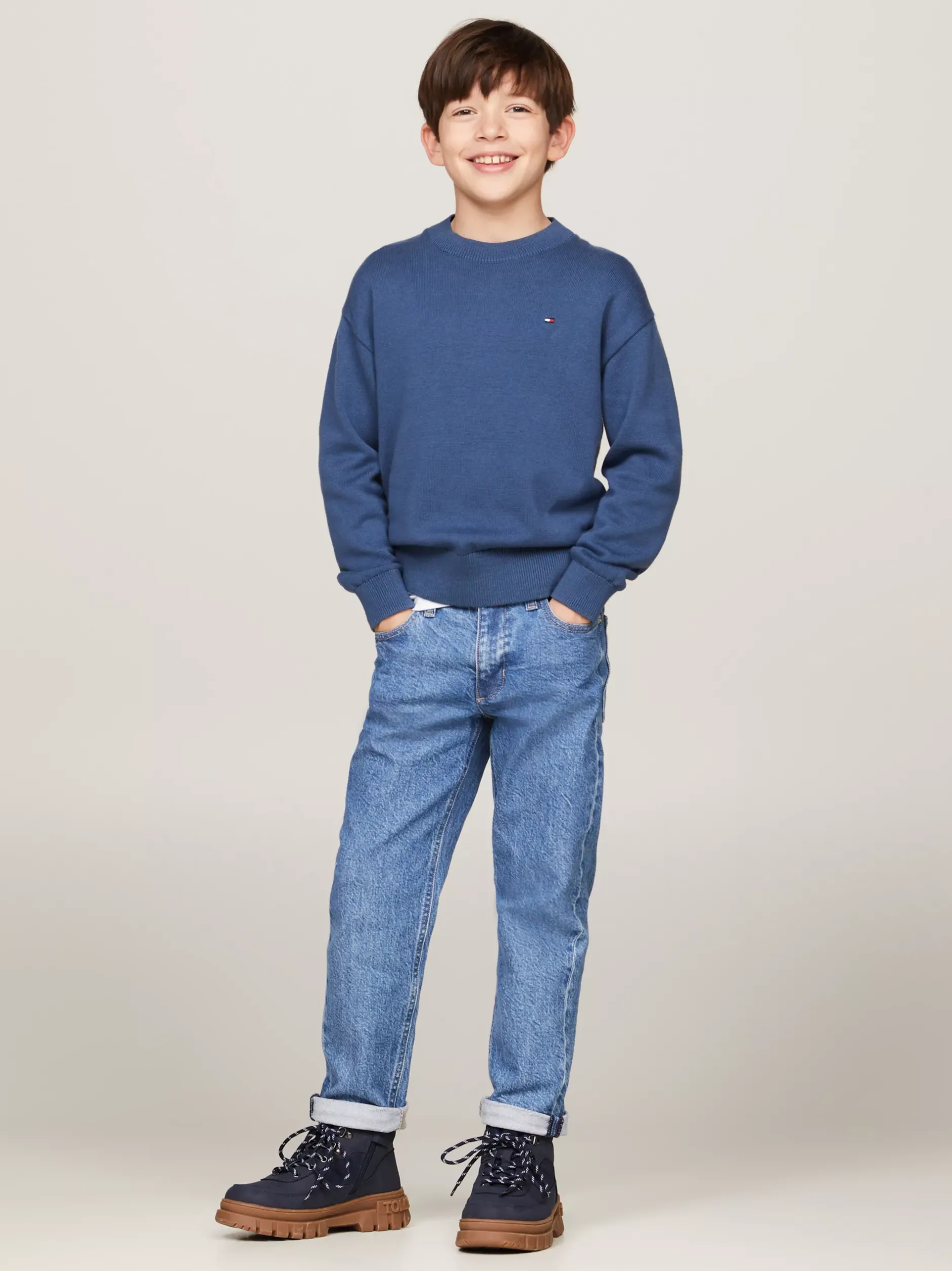 Dzianina*Tommy Hilfiger Sweter Z Kolekcji Essential Z Haftem Z Flagą AEGEAN SEA