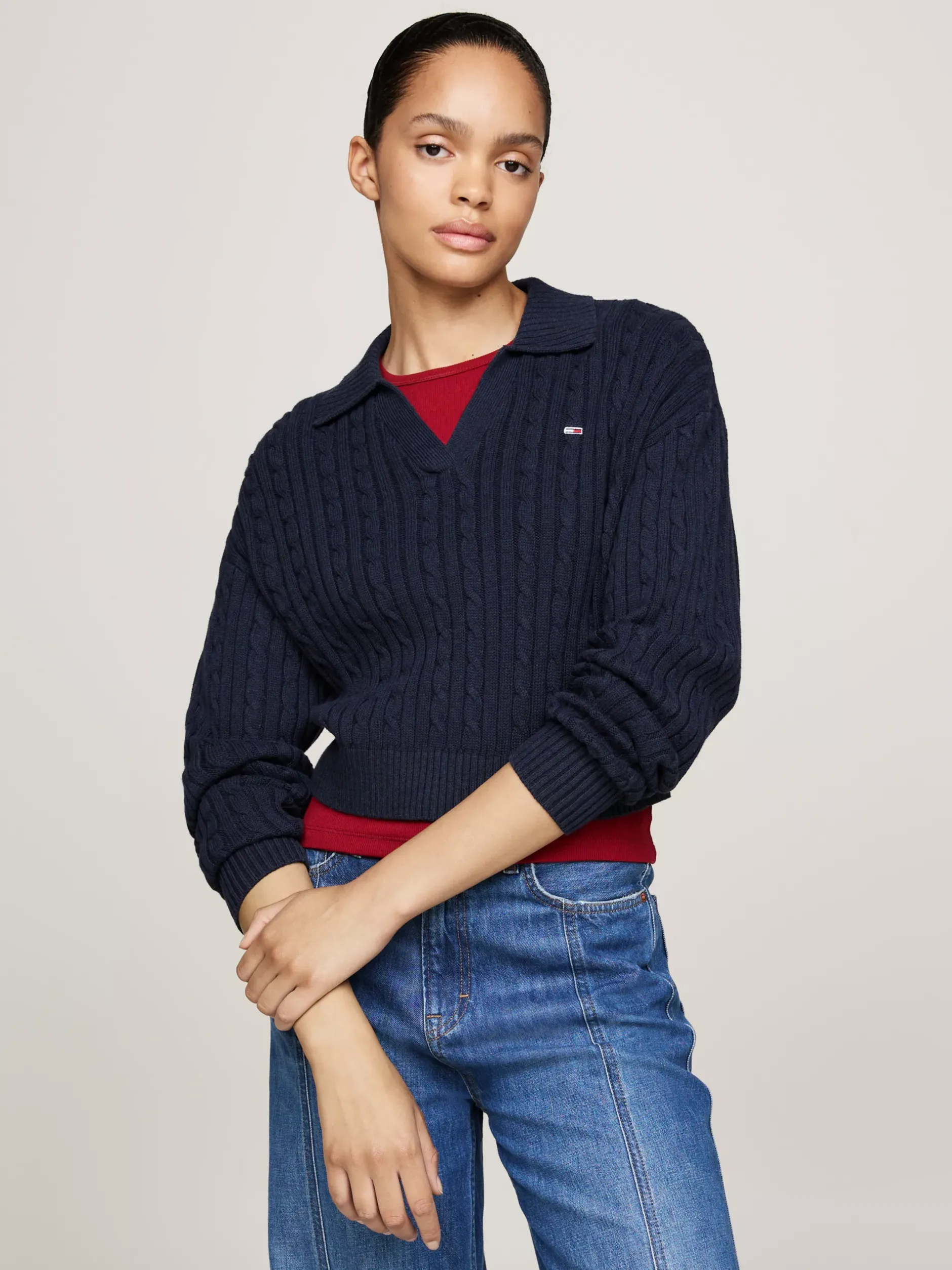 Swetry|Dzianina*Tommy Hilfiger Sweter Z Kołnierzem Rugby DARK NIGHT NAVY MELANGE