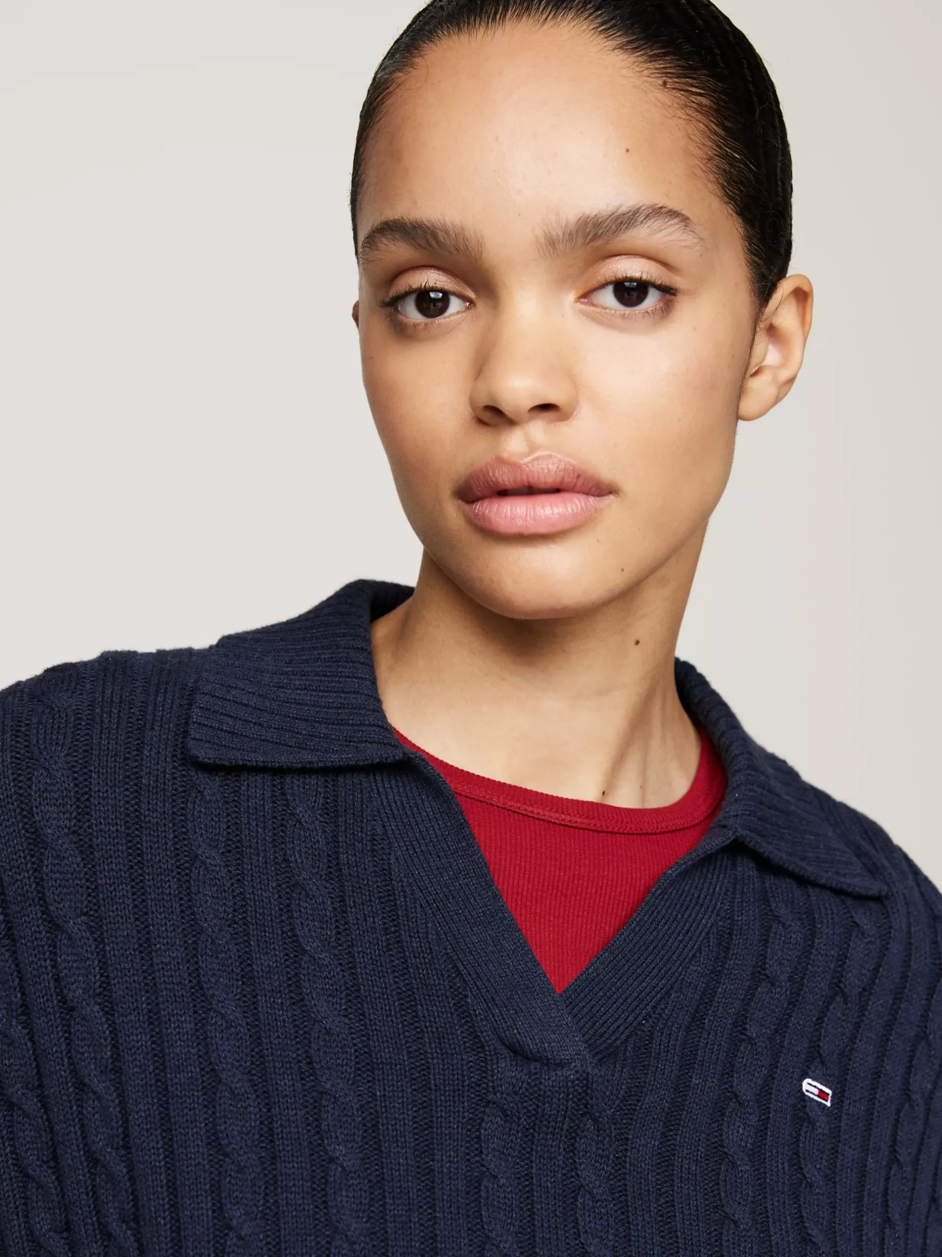 Swetry|Dzianina*Tommy Hilfiger Sweter Z Kołnierzem Rugby DARK NIGHT NAVY MELANGE
