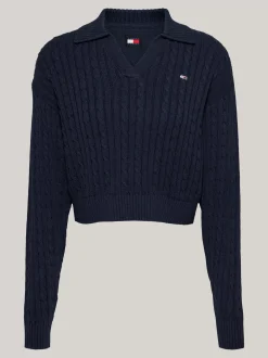 Swetry|Dzianina*Tommy Hilfiger Sweter Z Kołnierzem Rugby DARK NIGHT NAVY MELANGE