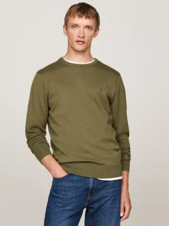 Swetry Z Okrągłym Dekoltem|Swetry*Tommy Hilfiger Sweter Z Okrągłym Dekoltem I Flagą UTILITY OLIVE