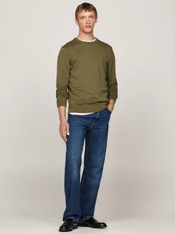 Swetry Z Okrągłym Dekoltem|Swetry*Tommy Hilfiger Sweter Z Okrągłym Dekoltem I Flagą UTILITY OLIVE