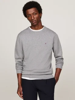 Swetry Z Okrągłym Dekoltem|Swetry*Tommy Hilfiger Sweter Z Okrągłym Dekoltem I Flagą MEDIUM GREY HEATHER