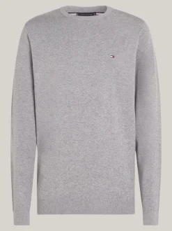 Swetry Z Okrągłym Dekoltem|Swetry*Tommy Hilfiger Sweter Z Okrągłym Dekoltem I Flagą MEDIUM GREY HEATHER