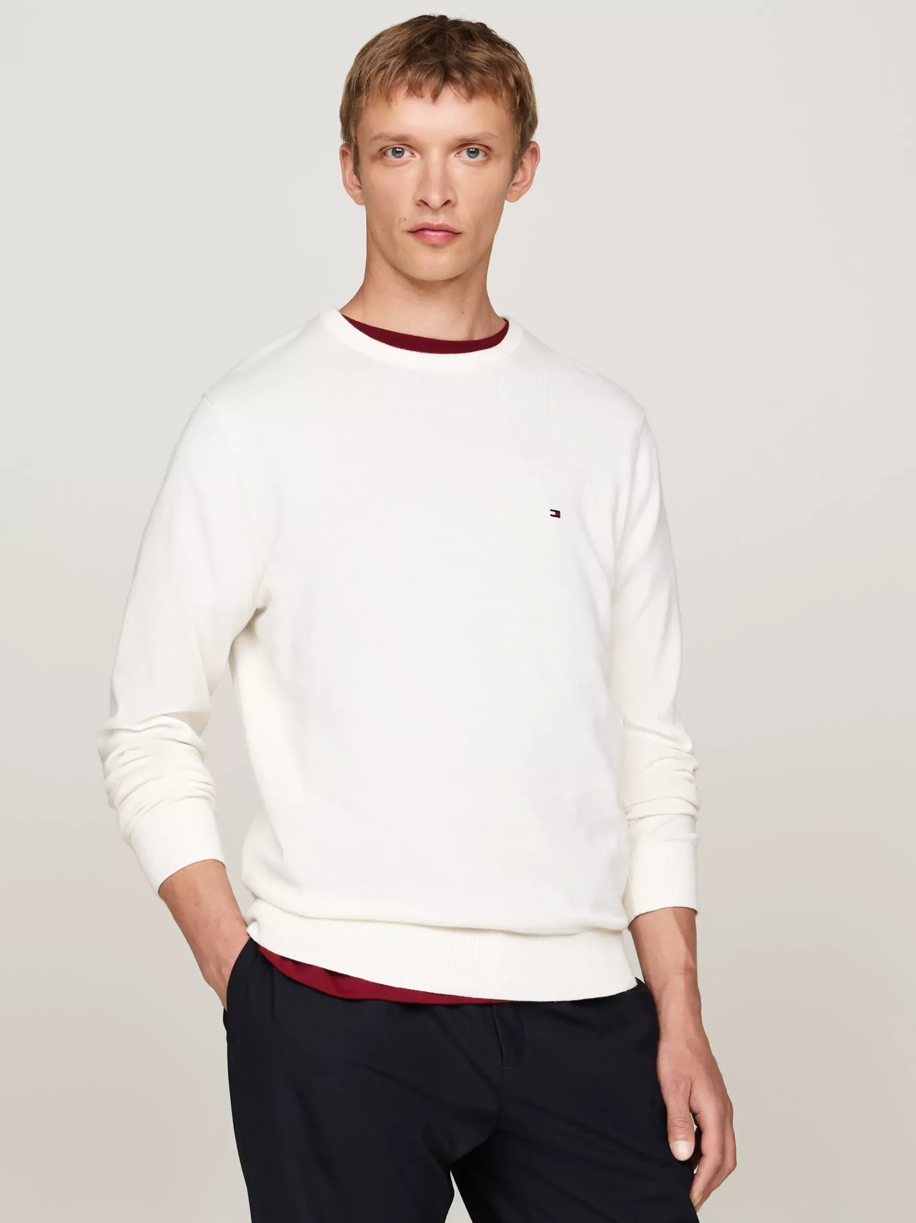 Swetry Z Okrągłym Dekoltem|Swetry*Tommy Hilfiger Sweter Z Okrągłym Dekoltem I Flagą IVORY