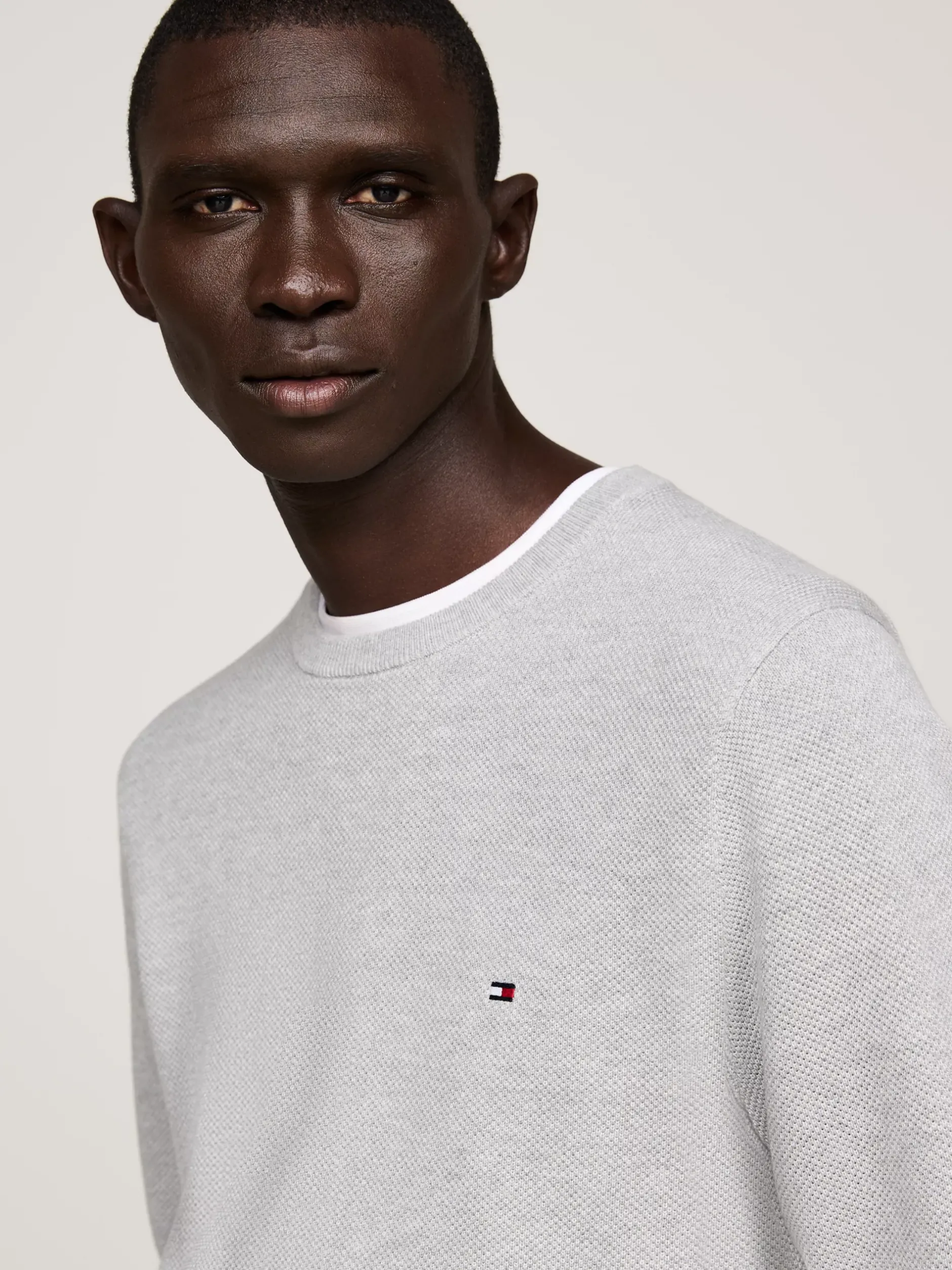 Swetry Z Okrągłym Dekoltem|Swetry*Tommy Hilfiger Sweter Z Okrągłym Dekoltem Z Dzianiny Z Fakturą LIGHT GREY HEATHER