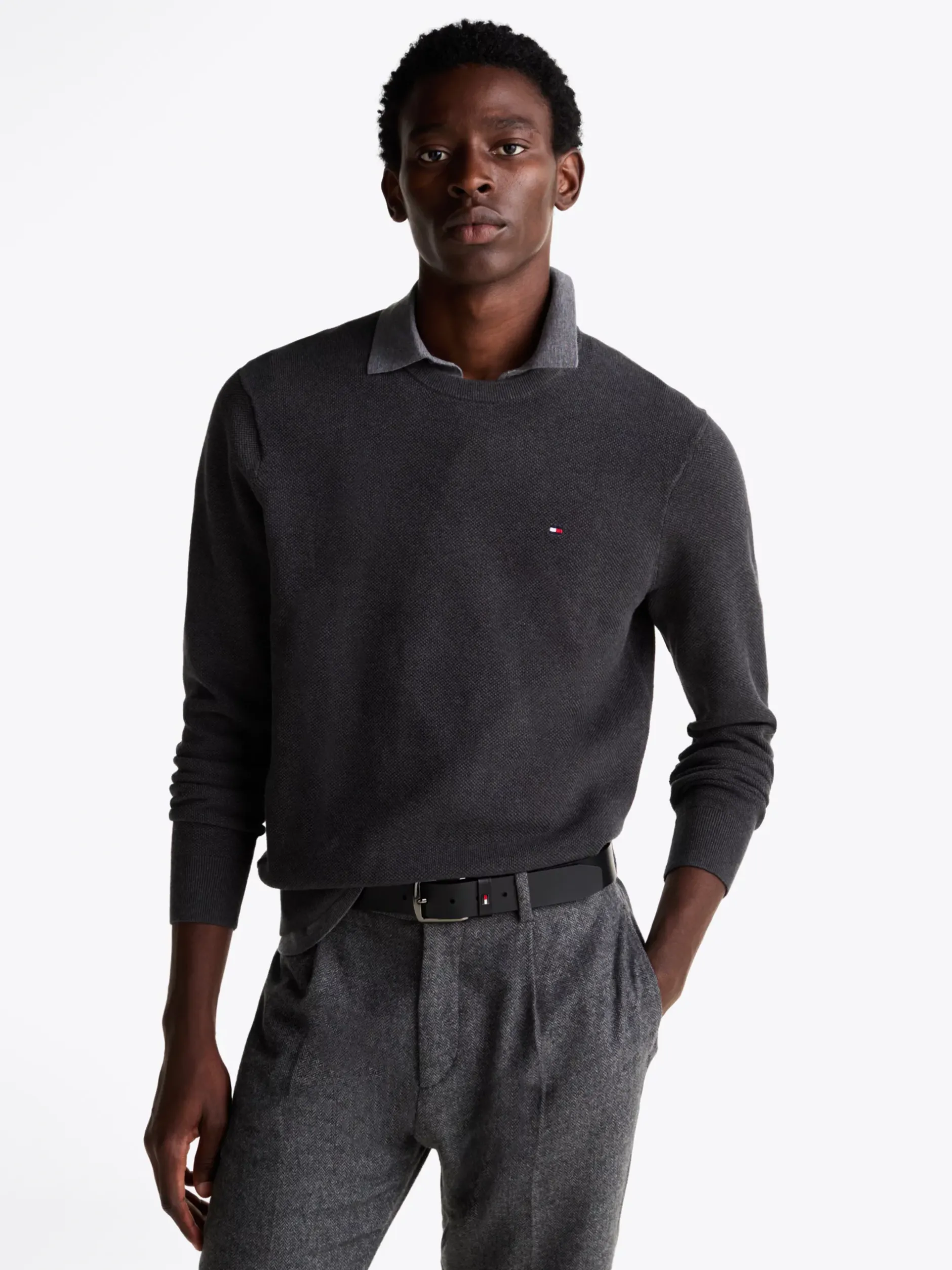 Swetry Z Okrągłym Dekoltem|Swetry*Tommy Hilfiger Sweter Z Okrągłym Dekoltem Z Dzianiny Z Fakturą DARK GREY HEATHER